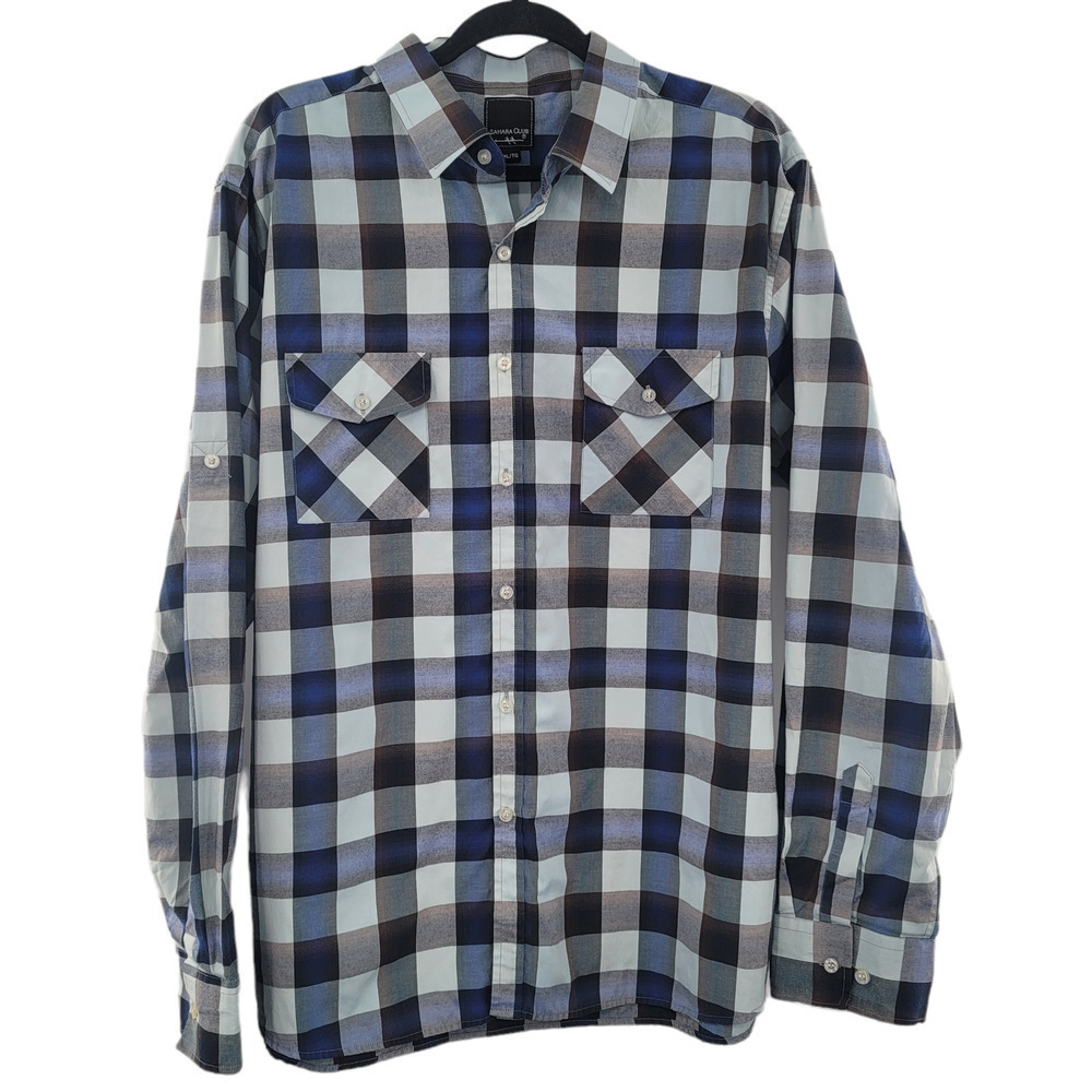 SAHARA Club Men's Long Sleeve Plaid Shirt Size XL Button Front